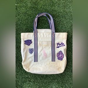Polo Ralph Lauren Pink Pony Canvas Patchwork Tote Bag